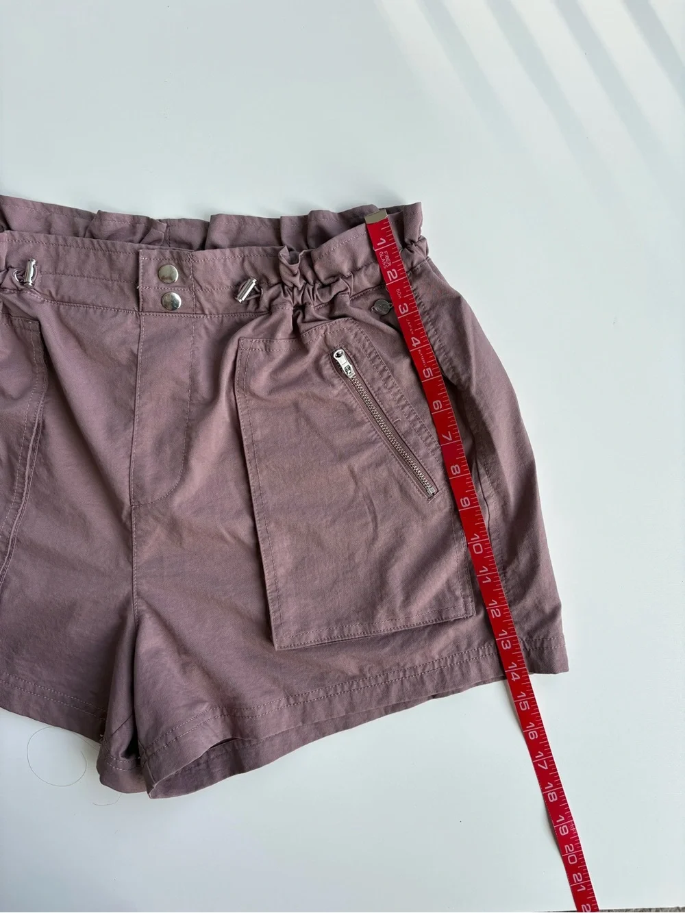 Calia Woven Paperbag Shorts High Rise Hazy Plum Color. Zipper pockets Sz M